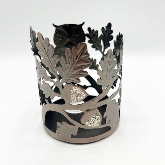 Slatkin & Co Bath & Body Works Owl Acorns & Leaves Bronze 3 Wick Candle Holder - Picture 6 of 9